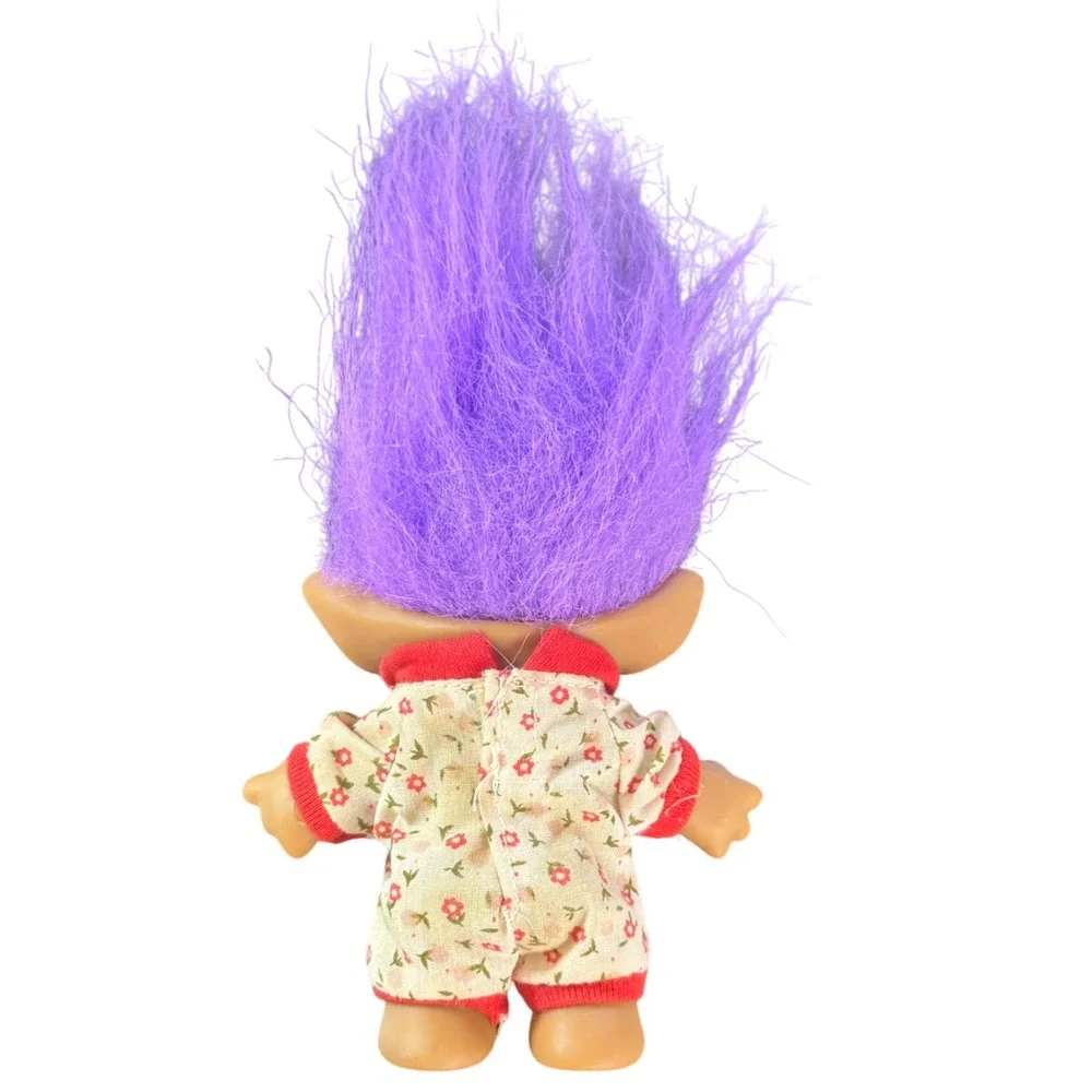 Ace Novelty Treasure Troll Doll Purple Hair Blue Eyes Floral‎ Pajamas Gem Accent